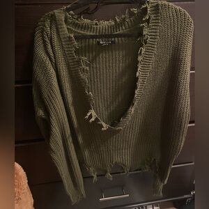 Distressed cropped sweater low cut